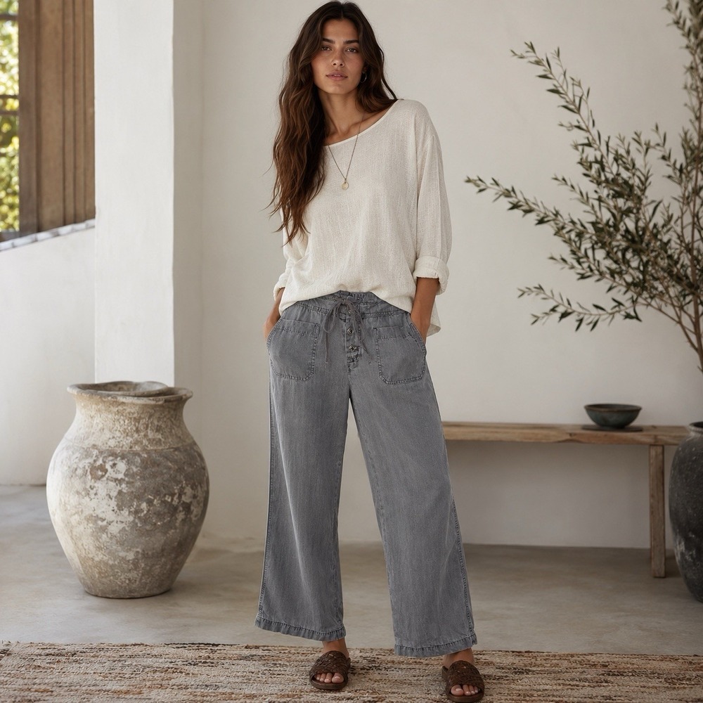 Sundance Gray Wide-Leg Drawstring Pants